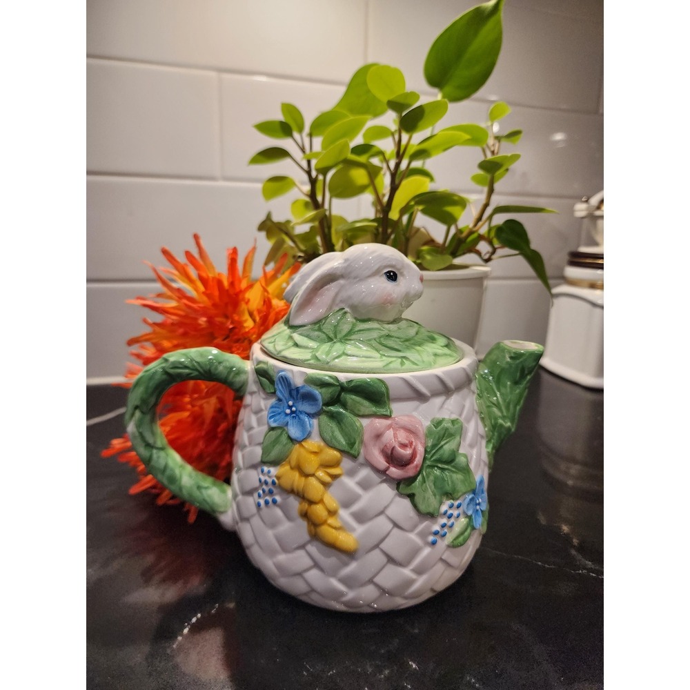 Vintage Easter Bunny Teapot | Hudson's Bay Floral Basket Ceramic